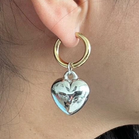 Luxe Heart Hoop Statement Drop Earrings - Picture 4 of 4